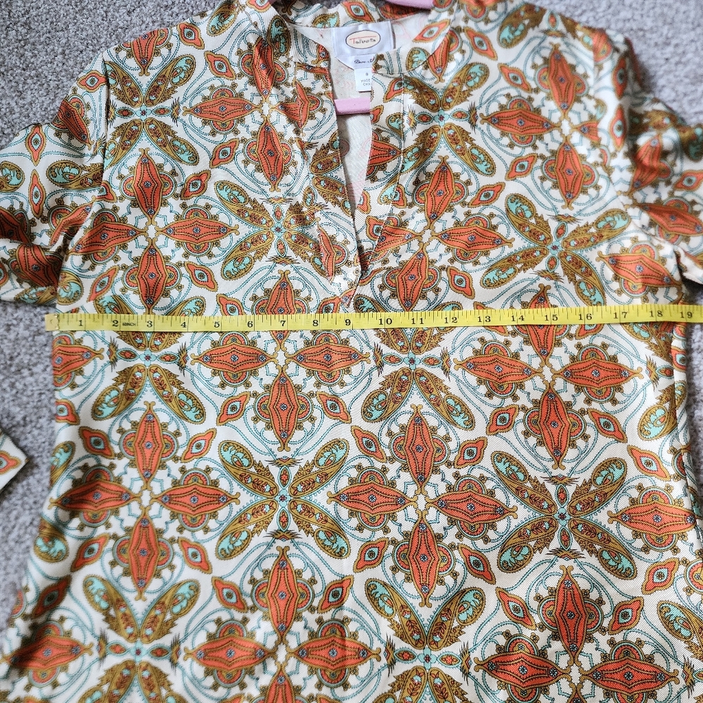 Vintage Talbots Psychedelic Butterfly Orange Blue Cream Bell Sleeve silk Blouse - Picture 7 of 8
